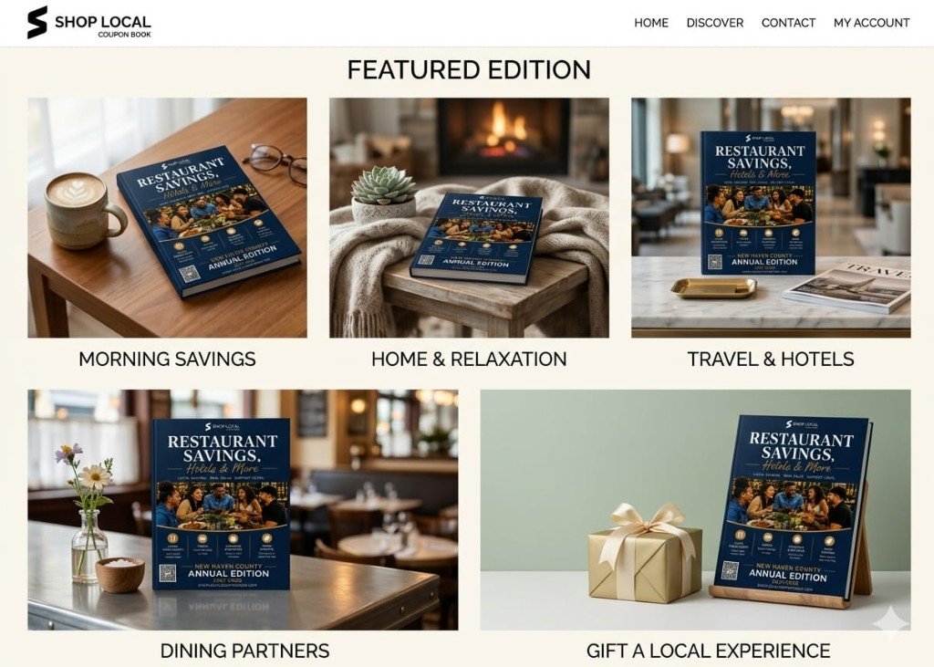 Featured edition lifestyle mockups of the Shop Local Coupon Book